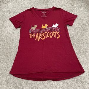 Disney The Aristocrats Graphic T-Shirt Women Medium Red V-Neck Casual Cotton Tee
